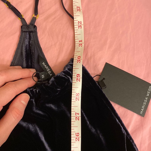 NWT Marissa Webb Blue silk Everleigh velvet ruffle strappy holiday mini dress - Picture 13 of 16